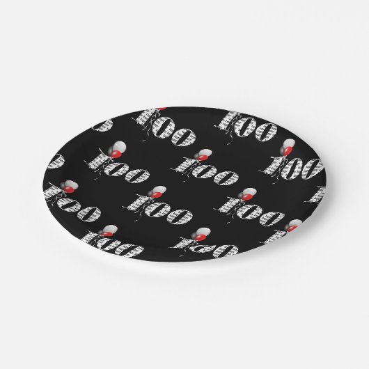 100th誕生日パーティーの風船の黒 ペーパープレート (アングル)