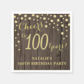 100th誕生日パーティーウッド素朴と金ゴールドダイヤモンド スタンダードカクテルナプキン (正面)