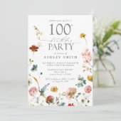 100th誕生日パーティーエレガントフローラ赤面ピンク 招待状 (スタンド正面)
