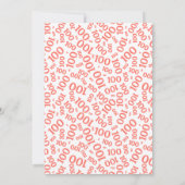 100th誕生日パーティーコーラル/ホワイトナンバーパターン 招待状 (裏面)