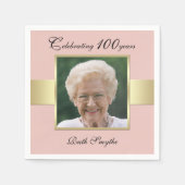 100th誕生日パーティーバラ金ゴールドフォトナプキンス スタンダードカクテルナプキン (正面)