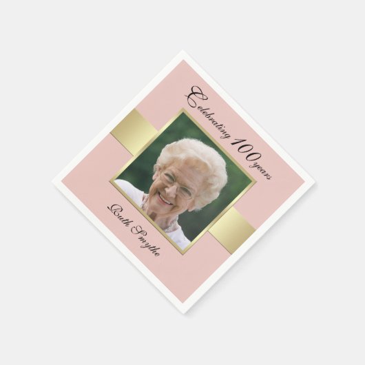 100th誕生日パーティーバラ金ゴールドフォトナプキンス スタンダードカクテルナプキン (角)