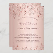 100th誕生日パーティーバラ金ゴールド星散布 招待状 (正面/裏面)