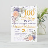 100th誕生日パーティーフローラ牡丹パープル 招待状 (スタンド正面)
