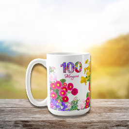 100th誕生日パーティーフローラ花モダン100 コーヒーマグカップ