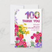 100th誕生日パーティーフローラ花モダン100 サンキューカード (正面)