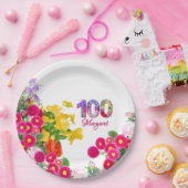 100th誕生日パーティーフローラ花モダン100 ペーパープレート (パーティー)