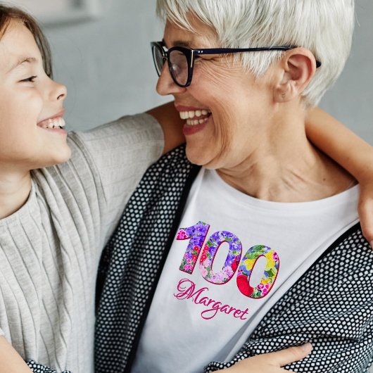 100th誕生日パーティーフローラ花モダン100 tシャツ