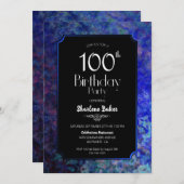 100th誕生日パーティーブラック(ブルー付縁ど) 招待状 (正面/裏面)