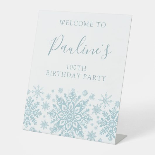 100th誕生日パーティーブルーホワイトスノーフレークへようこそ 台座サイン (正面)