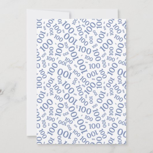 100th誕生日パーティーブルー/ホワイトナンバーパターン 招待状 (裏面)