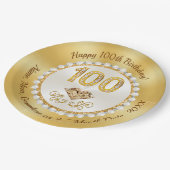 100th誕生日パーティープレート、2サイズ、ラウンドスクエア ペーパープレート (アングル)