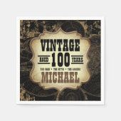 100th誕生日パーティーヴィンテージテーマ名前をカスタムする スタンダードカクテルナプキン (正面)