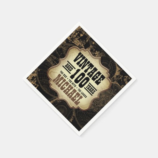 100th誕生日パーティーヴィンテージテーマ名前をカスタムする スタンダードカクテルナプキン (角)