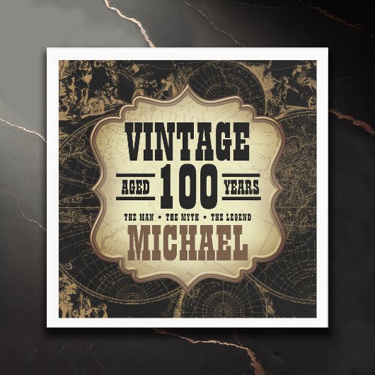 100th誕生日パーティーヴィンテージテーマ名前をカスタムする スタンダードカクテルナプキン