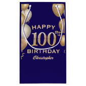 100th誕生日パーティー海軍ブルーと金ゴールドバルーン スモールペーパーバッグ (裏面)