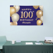 100th誕生日パーティー海軍ブルーと金ゴールドバルーン 横断幕 (トレードショー)