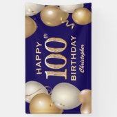 100th誕生日パーティー海軍ブルーと金ゴールドバルーン 横断幕 (縦)