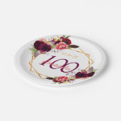 100th誕生日パーティー白いgeoフローラブルゴーニュ ペーパープレート (アングル)