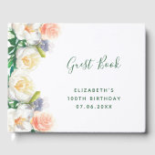100th誕生日パーティー花模様ホワイトピーチピンク ゲストブック (正面)