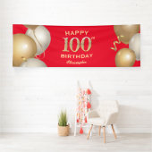 100th誕生日パーティー赤と金ゴールドバルーン 横断幕 (インサイチュ)