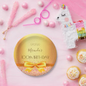 100th誕生日パーティー金ゴールドエレガントボウ名 ペーパープレート (パーティー)