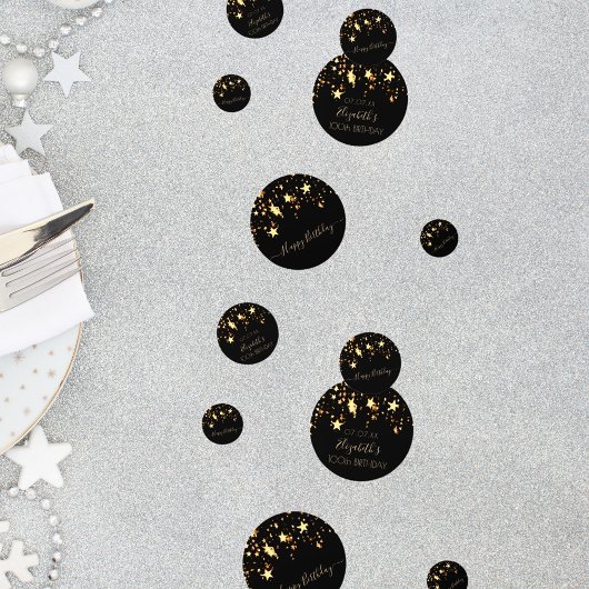 100th誕生日パーティー黒い金ゴールドスターズmonogram コンフェッティ