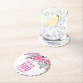 100th誕生日ピンクのフローラスクリプト名 ペーパーコースター (インサイチュ)