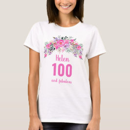 100th誕生日ピンクのフローラ名 tシャツ