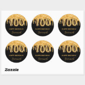 100th誕生日ブラック金ゴールドグリッターバルーンパーティー ラウンドシール (シート)