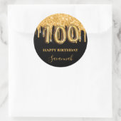 100th誕生日ブラック金ゴールドグリッターバルーンパーティー ラウンドシール (バッグ)