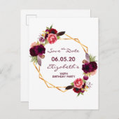 100th誕生日ブルゴーニュフローラホワイト日付を保存 ポストカード (正面/裏面)