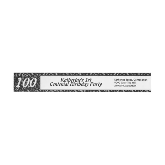 100th誕生日数パターン黒の差出人住所 ラップアラウンドラベル (単一)