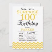 100th誕生日黄色いシェブロンを驚かして下さい 招待状 (正面)