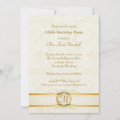100th誕生日-アイボリーのダマスク織の写真の招待状 招待状 (裏面)