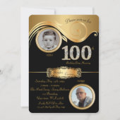 100th,誕生日マン100th,エレガント art deco,black 招待状 (正面)