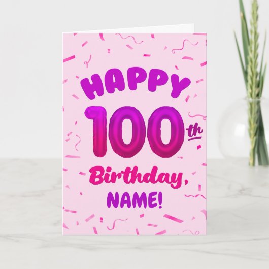 100th Balloon Number Custom Name Birthday Card カード (正面)