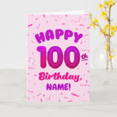 100th Balloon Number Custom Name Birthday Card カード (黄色い花)