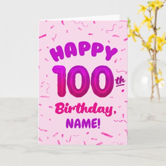 100th Balloon Number Custom Name Birthday Card カード (黄色い花)