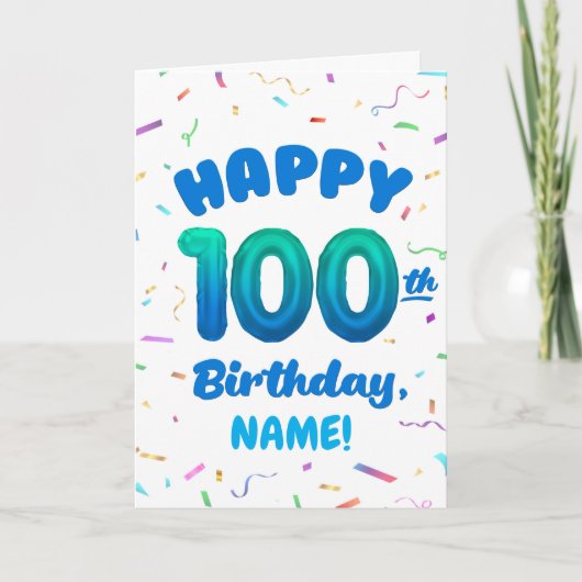 100th Balloon Number Custom Name Birthday Card カード (正面)