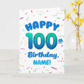 100th Balloon Number Custom Name Birthday Card カード (黄色い花)