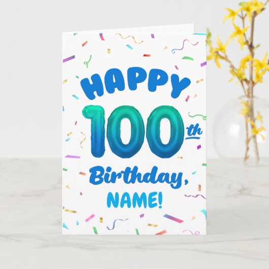 100th Balloon Number Custom Name Birthday Card カード (黄色い花)