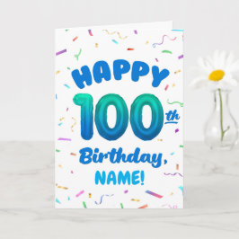 100th Balloon Number Custom Name Birthday Card カード