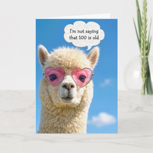 100th Birthday Alpaca In Pink Heart-shaped Glasses カード (正面)