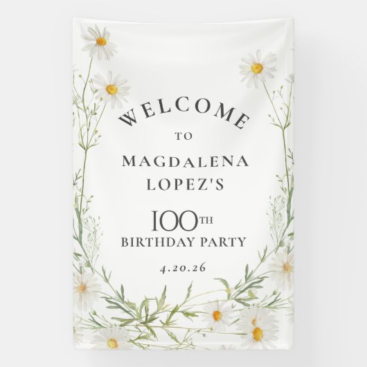 100th Birthday Banner April Birth Flower Daisy 横断幕 (縦)