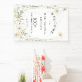 100th Birthday Banner April Birth Flower Daisy 横断幕 (インサイチュ)