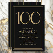 100th Birthday Black and Gold Modern Minimal Adult 招待状