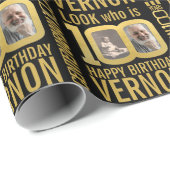 100th birthday black gold custom photos name ラッピングペーパー (ロールコーナー)