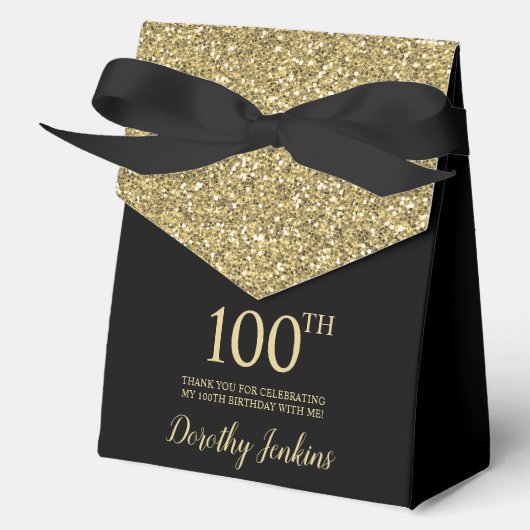 100th Birthday Black Gold Glitter Thank You フェイバーボックス (正面)