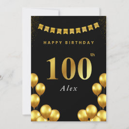 100th Birthday Card Black and Gold Balloons カード